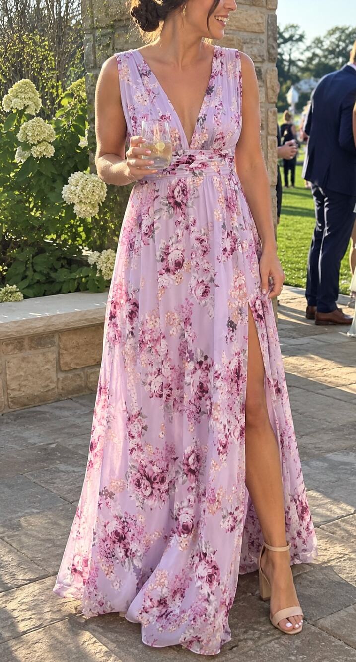 LULU'S Garden Meandering Lavender Floral Print Maxi Dress Size Medium NEW